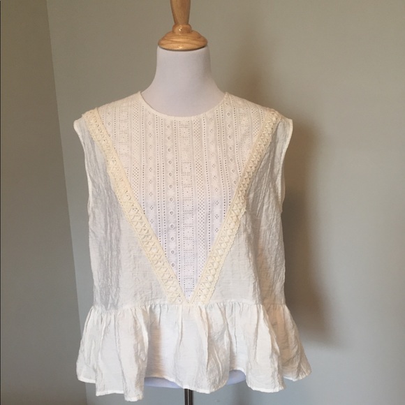 ANTHROPOLOGIE: eyelet, woven, peplum top, medium - Picture 2 of 4